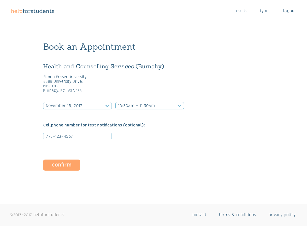 image of the booking page of the website.